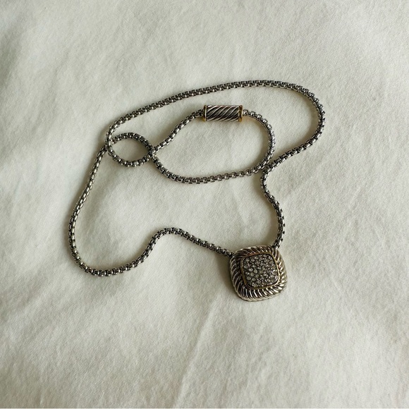 Pave CZ Diamond Pendant Silver Box Chain Necklace - Picture 8 of 11